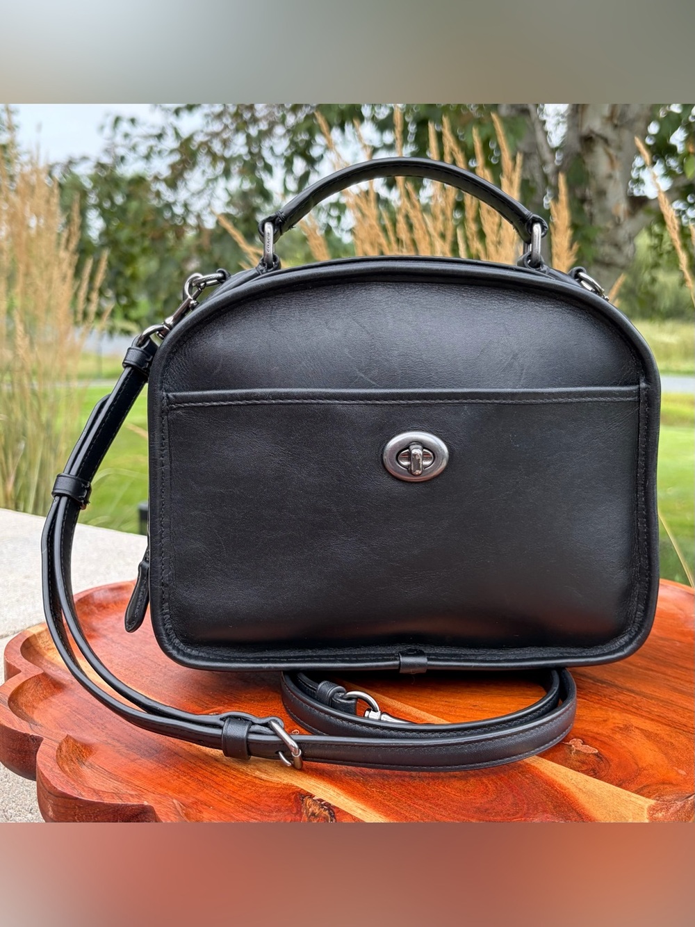 Coach Archive Retro Lunch Pail Black Leather Top handle Crossbody F11785